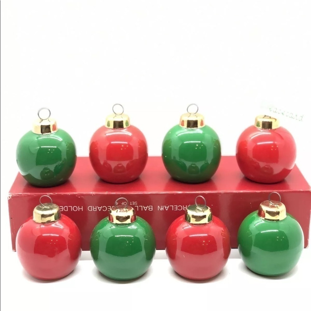Dept 56 Porcelain Ball Ornament Place Card Holder Two sets of 4 14K Gold Trim
